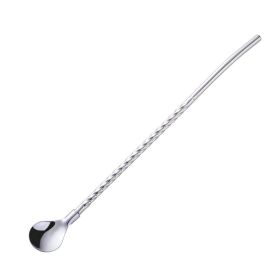 Stainless Steel Threaded Long Handle Straw Spoon Integrated Dual-purpose