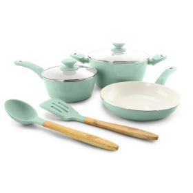 Gibson Home Plaza Cafe 7 Piece Essential Core Aluminum Cookware Set in Sky Blue