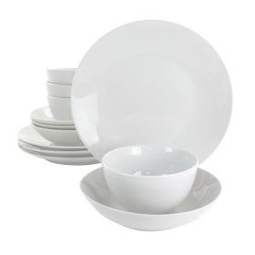 Gibson Home Classic Pearl Coupe 12 Piece Round Fine Ceramic Dinnerware Set in White