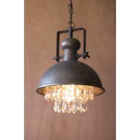 Metal Pendant Lamp With Hanging Gems 10"D X 13.5"T