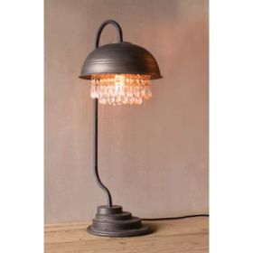 Metal Dome Table Lamp With Hanging Gems