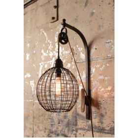 Wire Sphere Wall Sconce With Pulley 10"D X 16" X 26"T