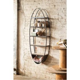 Metal And Wood Oval Wall Shelf 22" X 8.5" X 60"T