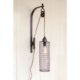 Wire Cylinder Wall Lamp With Pulley 15" X 5" X 26"T