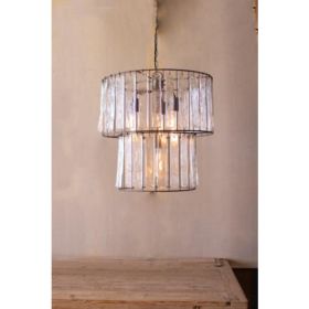 Two Tiered Round Pendant Light With Glass Chimes 20"D X 20"T