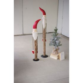 Set Of Two Wood And Painted Metal Santas