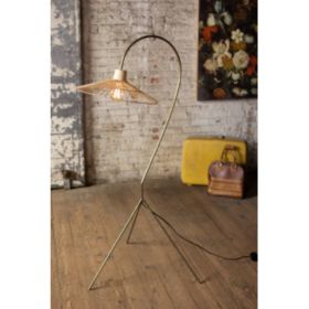 Antique Brass Finish Floor Lamp With Rattan Umbrella Shade 29.5" X 25.5" X 61"T