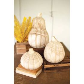 Set Of Three Natural Wood Pumpkins