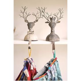 Set Of Two Metal Deer Stocking Holders