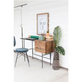 Metal Desk With Recycled Elm Wood Drawers 47.5" X 18" X 31"T