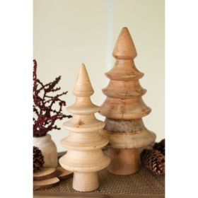 Set Of Two Turned Mango Wood Christmas Trees