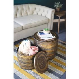 S Of 2 Hammered Rustic Copper & Brass Finish Storage Tables