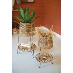 Set Of Two Seagrass And Iron Planters