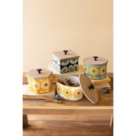 Set Of Four Metal Canisters With Wooden Lids