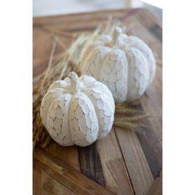 Set Of Two Faux White-Wash Resin Pumpkins