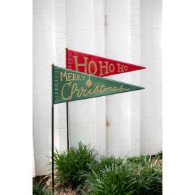 Set 2 Painted Metal Christmas Pennants Yrd Stakes- One Each