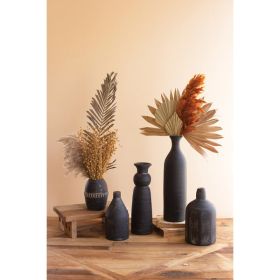 Set Of Five Modern Black Clay Vases