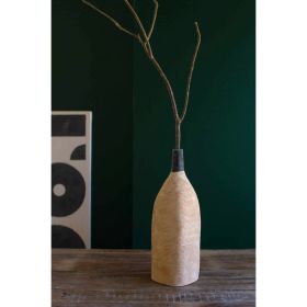 Ivory And Black Textured Clay  Bottle Vase