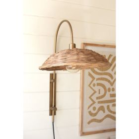 Antique Brass  Wall Light With Rattan Shade