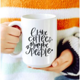 I like coffee and 3 people ceramic coffee mug