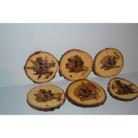 Balm of Gilead Log Coasters Set of Six With Wood Burned Spirit of the Woods Logo Set of Six