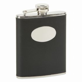 Black Flask with Engraving Plate, Stainless Steel 6 Oz