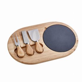 3 Piece Cheese Set Slate & Wood Board, Wood Handles