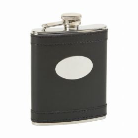 Black Flask with Oval Engraving Plate, Stainless Steel 6 Oz