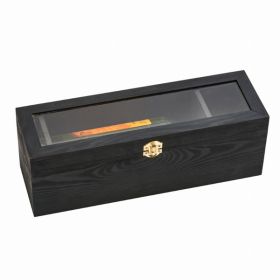 Black Wood Hinged Cover Wine Box 13.75"H