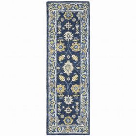 3'x8' Navy and Blue Bohemian Designs Indoor Runner Rug