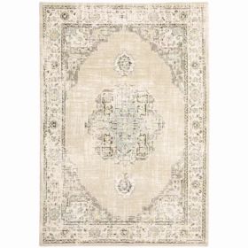 5'x8' Beige and Ivory Center Jewel Indoor Area Rug