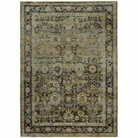 2'x3' Green and Brown Distressed Floral Indoor Area Rug