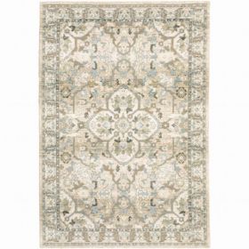 2'x3' Beige and Ivory Medallion Indoor Area Rug