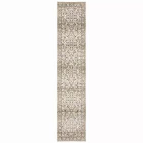 12' Beige and Ivory Medallion Indoor Runner Rug