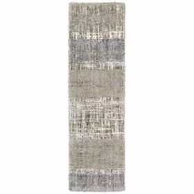 8' Grey and Ivory Abstract Lines Indoor Runner Rug