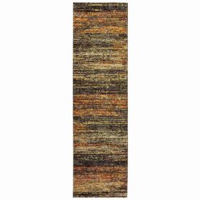 8' Distressed Gold and Charcoal Abstract Indoor Runner Rug