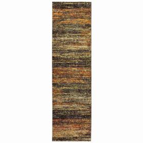 12' Distressed Gold and Charcoal Abstract Indoor Runner Rug