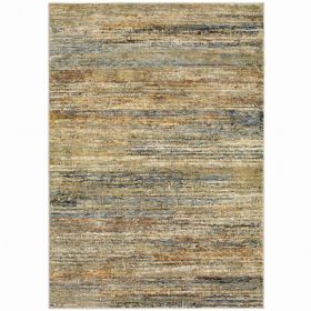 3'x5' Distressed Gold and Green Abstract Indoor Area Rug