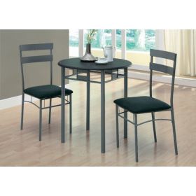 36" Black Microfiber Foam MDF and Silver Metal Three Pieces Dining Set