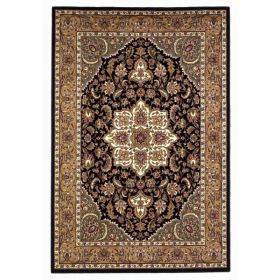 2'x3' Black Beige Machine Woven Floral Medallion Indoor Accent Rug