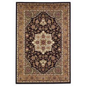 2'x3' Black Beige Machine Woven Heat Set Traditional Floral Design Indoor Accent Rug