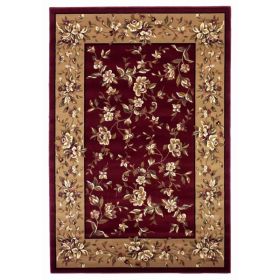 2'x3' Red Beige Machine Woven Heat Set Traditional Floral Design Indoor Accent Rug