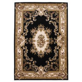 2'x3' Black Ivory Machine Woven Floral Medallion Indoor Accent Rug