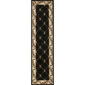 2' x 8' Black Fleur de Lis Runner Rug