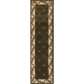 2' x 8' Green Fleur de Lis Runner Rug