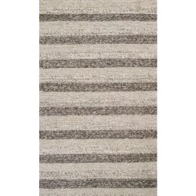 5' x 7'  Wool Gray and Ivory Stripe Berber Area Rug