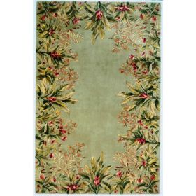 2' x 3' Sage Floral Bordered Wool Accent Rug