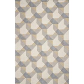 2' x 4' Ivory or Grey Polygon Pattern Wool Area Rug