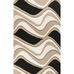 2' x 4' Black or Beige Waves Wool Area Rug