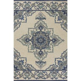 2'x3' Ivory Blue Hand Woven Hooked Traditional Floral Indoor Outdoor Accent Rug